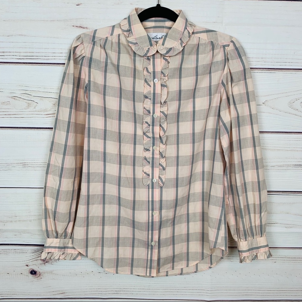 Gloria Vanderbilt Pastel Plaid Ruffle Blou